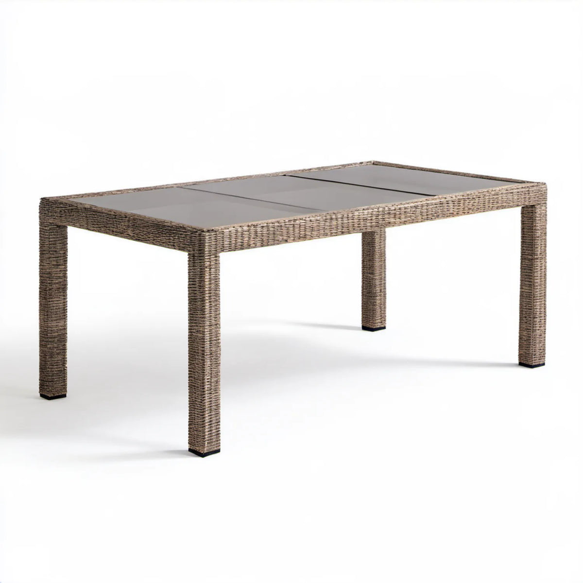 Prostokątny stół ogrodowy z technorattanu i szkła hartowanego 150 x 90 x 74 cm szarobrązowy/ciemnoszary