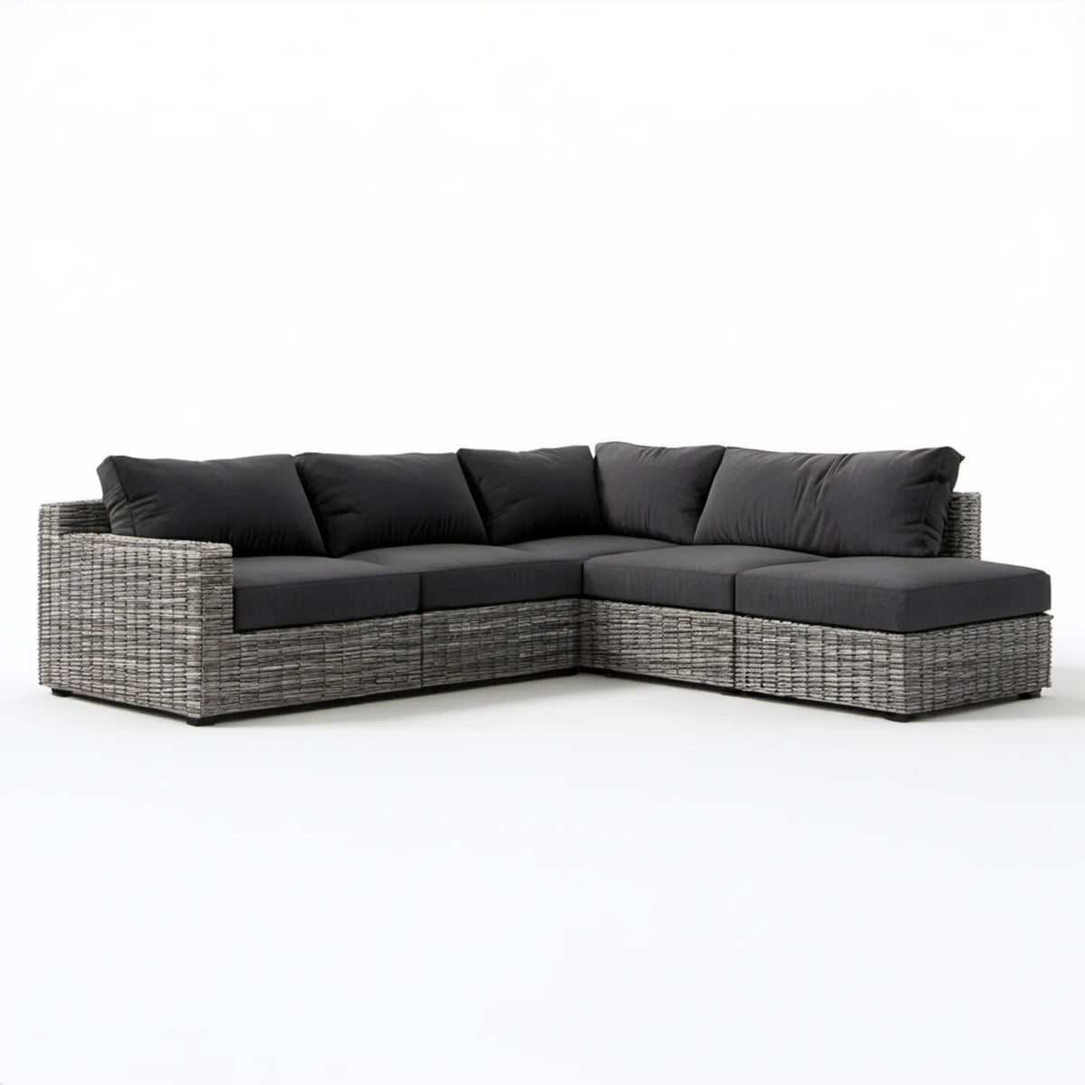 Narożna sofa ogrodowa z technorattanu PE, szara/antracytowa, 210 x 140 x 70 cm