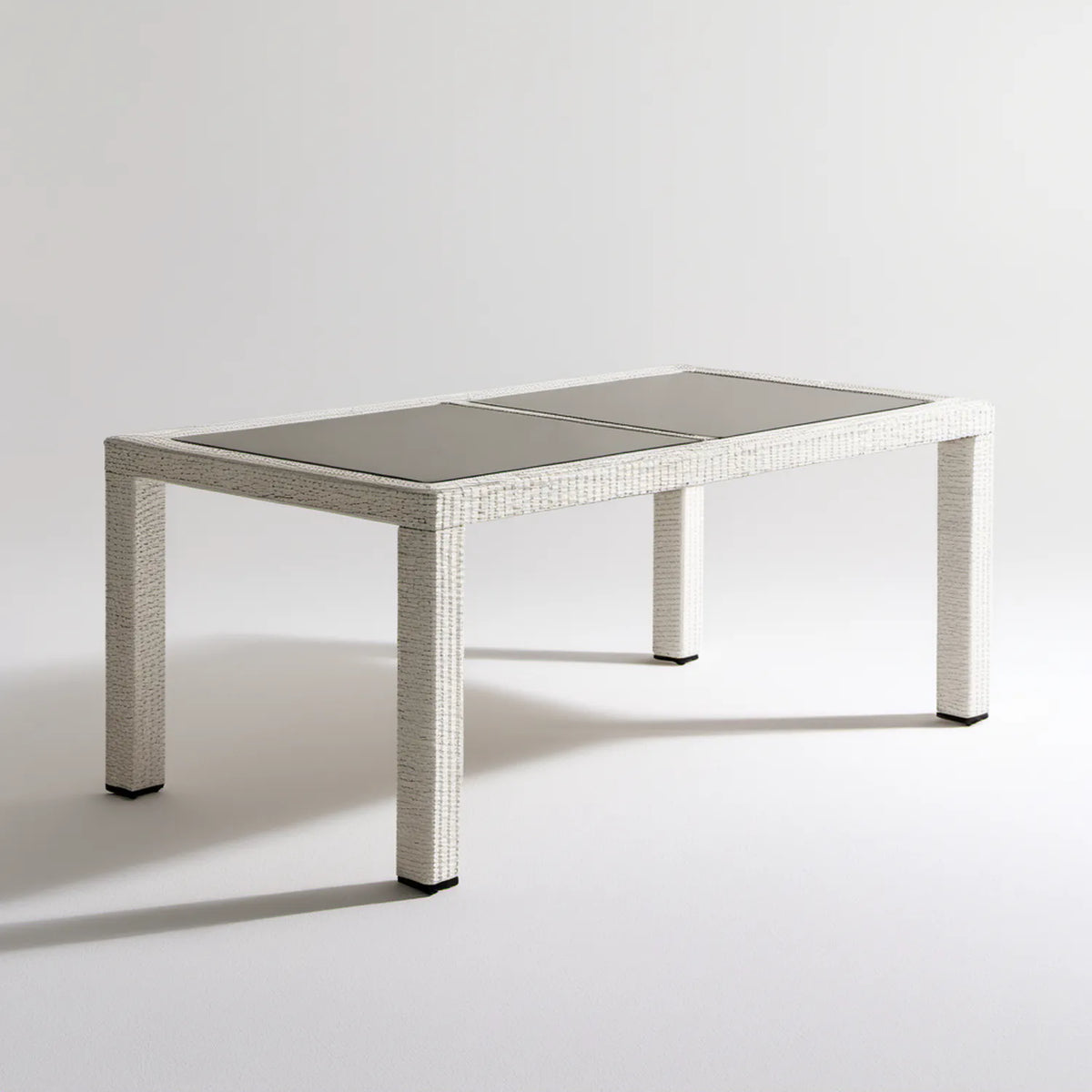 Prostokątny stół ogrodowy z technorattanu PE i szkła hartowanego 150 x 90 x 75 cm Biały/Ciemnoszary/Czarny