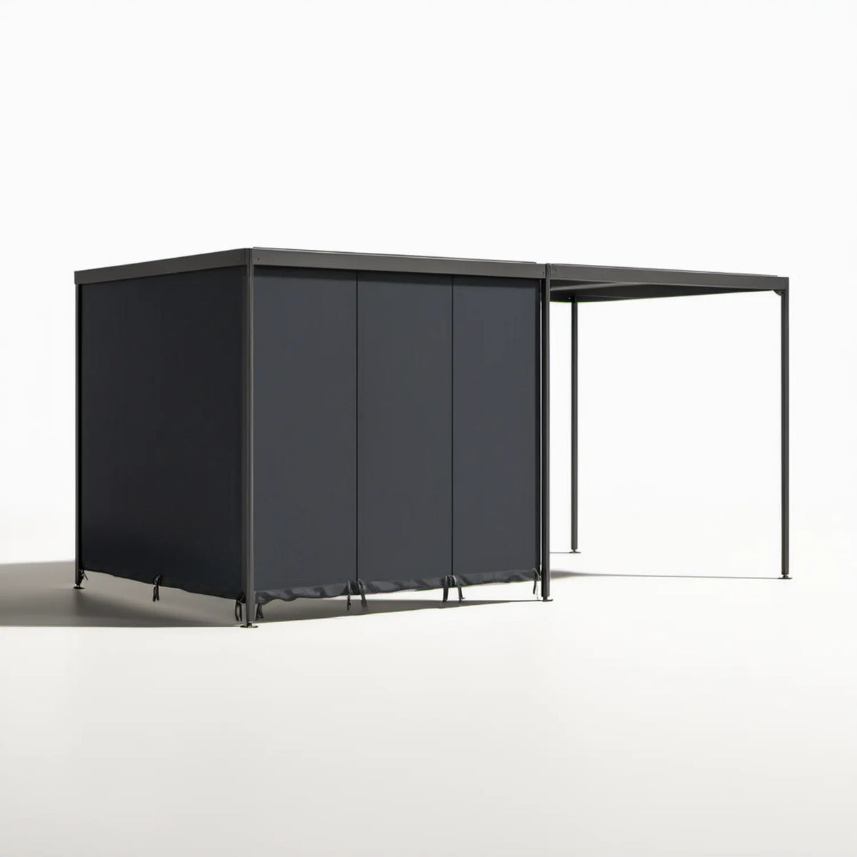 Prostokątna pergola ogrodowa antracytowa 400 x 300 x 230 cm z aluminiowym zadaszeniem i zasłonami