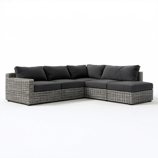 Narożna sofa ogrodowa z technorattanu PE, szara/antracytowa, 210 x 140 x 70 cm