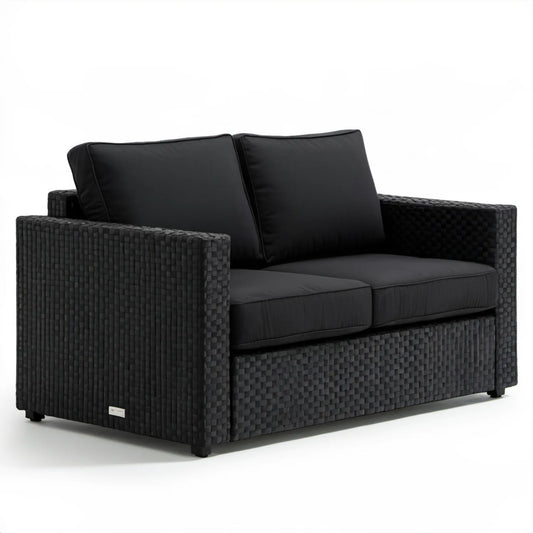 Dwuosobowa sofa ogrodowa z technorattanu PE, czarna, 128 x 75 x 75 cm