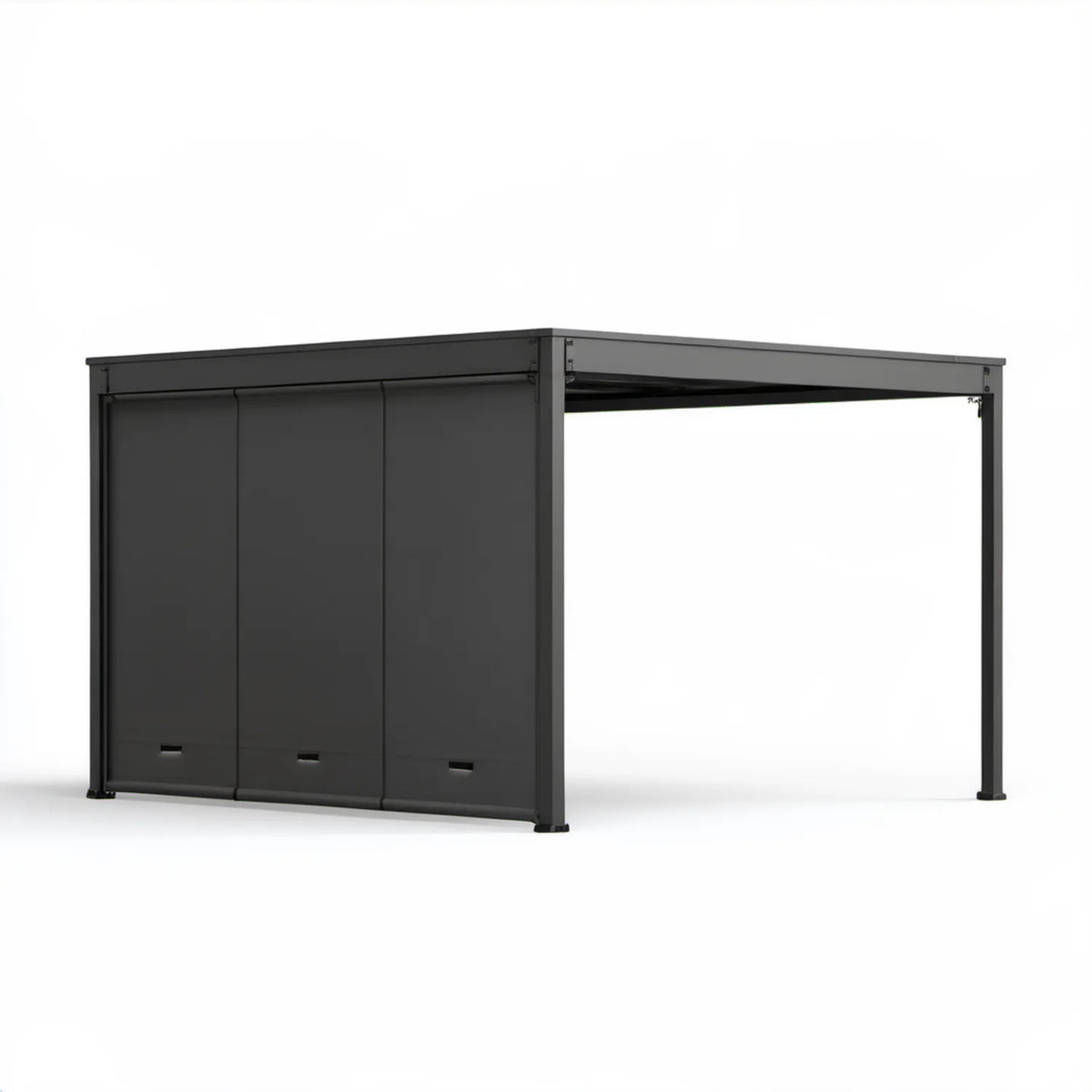 Aluminiowa pergola ogrodowa grafitowa z regulowanym dachem i 3 roletami bocznymi 400 x 300 x 220 cm